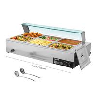 Komercinis elektrinis nerūdijančio plieno maisto šildytuvas, 1500 W, 6 x 1/2 puodų, su stikliniu dangčiu