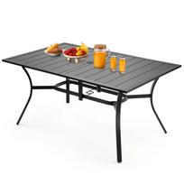 Lauko valgomojo stalas, 150 cm, metalinis, juodas, 4-6 vietų, su skėčio skyle