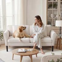 Dvivietė balta aksominio audinio sofa-lova, 176 cm