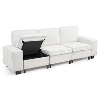 Modulinė 3 dalių sofa su daiktadėžėmis, balta, metalinis rėmas