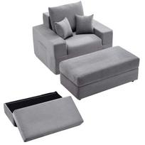 Modulinis velvetinis šezlongas su porankiais, pilkas, 1115 mm