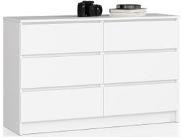 Komoda NORE K120 su 6-iais stalčiais, baltos spalvos