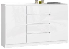 Komoda NORE K160 su 4-iais stalčiais, blizgios baltos spalvos