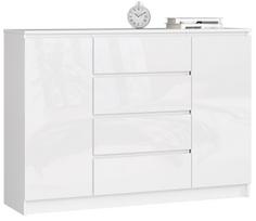 Komoda NORE K140 su 4-iais stalčiais, blizgios baltos spalvos