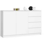 Komoda K013 160 cm. su 4-iais stalčiais, baltos spalvos