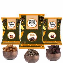Online Quality Store Reetha Amla Shikakai Combo Raw Form - 600g | Aritha | Soapnuts (Sapindus Mukorossi) | Indian Gooseberry | Dried Shikakai, Acac beige