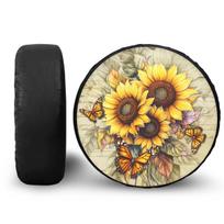 Jeep Wrangler Custom Sunflower Spare Tire Cover with Floral Pattern 14 inch beige