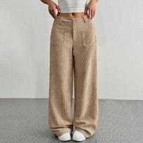 Velvetinės kelnės moterims Laisvalaikio Elastingas juosmuo Tiesios kojos Laisvos patogios kelnės su kišenėmis XL rožinė