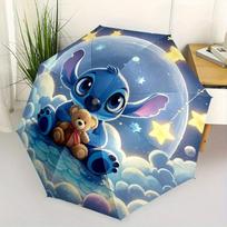 Stitch, Debesuotas Kraštovaizdis Automatiškai Atsidarantis ir Uždengiamas Skėtis 8 Šonkauliai Vėjui Atsparus Nešiojamas Sulankstomas Skėtis, Tinka Laisvalaikio ir Verslo Išvykoms, skirta gray