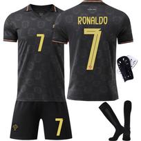 Specialus leidimas Portugalijos treniruočių marškinėlių komplektas 7 Ronaldo Vaikų futbolo uniforma Kvėpuojanti Greitai džiūstanti Size 16 juoda