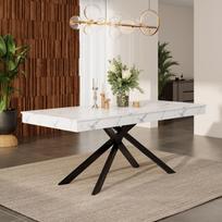 Prailginamas valgomojo stalas, 140/180*80 cm, tinkamas 6-8 žmonėms, stačiakampės formos, sustiprintas stalviršis, metalinės kojos, paprasto stiliaus, Baltas 180 x 80 x 76 cm balta