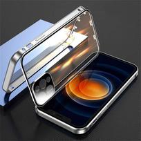 360° Visapusiška Apsauga Metalinis Magnetinis Dvipusis Stiklinis Užrakto Sagtis Telefono Dėklas iPhone 16 Pro Max 14 12 13 11 15 Pro Max Viršelis For iPhone 16 sidabras