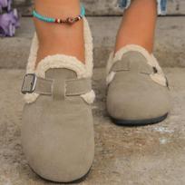 Moteriški plačiosios dalies su dirbtiniu kailiu šlepetės su sagties detalėmis Žieminiai batai, Jaukios Birkenstock stiliaus šlepetės 43 tamsiai ruda spalva