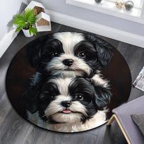 Shih Tzu Round Area Rug,Carpet Rug for Living Room Bedroom Sofa Playroom Decor,Non-slip Floor Mat 80cmx80cm