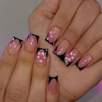 Black Red Flower Nail Stickers Plastic Press On Nails For Daily Use And Special Occasions 1 gray