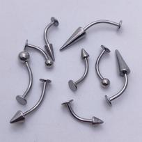 Titanium and Stainless Steel Curved Barbell with Cone and Ball for Eyebrow, Lip, and Navel Piercings 1.2mm thickness, 8mm length, 3mm pointed cone gray