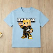 Boys Girls Roblox Tshirt Gold Avatar Print Casual Short Sleeve Black Tee for Kids 100