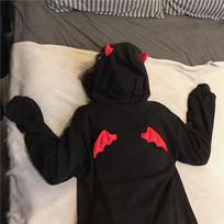 Moterims Harajuku Velnio Rago Sparno Hoodie Dydelis Laisvas Ilgomis Rankovėmis Fleece Pamušalu Su Gobtuvu Palaidinė Y2K Streetwear Laisvalaikio Paltai M juoda