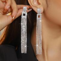Explosive shiny rhinestone long fringed earrings brown