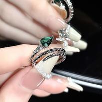 High-End Serpentine Open Ring, Spirit Snake Green Zircon Niche Design Wrapping Ring, Simple And Fashionable Woman Adjustable opening