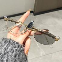 Blue Light Blocking Glasses Small Frame Diamond Color Changing Vintage Metal Photochromic Eyewear Eye Protection -2.0 beige