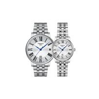 Tissot Carson Series Quartz Movement Classic Roman Scale Blue Hands Watch Unisex Watches Silver T1224101103300+T1222101103300 Couple Watches white