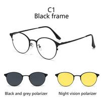 Anti Blue Light Blocking Lens 3 In 1 Small Oval Frame Custom Polarized Optical Myopia Sunglasses Clip Metal Glare Magnetic 0 black