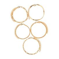 5 Pcs Women Bracelet Lobster Clip Closure Adjustable Hollow Chain Solid Color beige