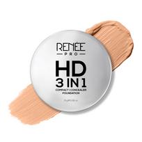RENEE PRO HD 3 In 1 Compact,Concealer, Foundation - Crème, SPF 20, Matte Finish, High Coverage, Ultralight & Silky Smooth Finish, Enriched With V white