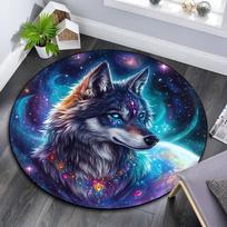 Cosmic Wolf Portrait Round Area Rug,Carpet Rug for Living Room Bedroom Sofa Playroom Decor,Non-slip Floor Mat 80cmx80cm