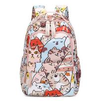 Colorful Cat Print Backpack 30*15*45 cm beige