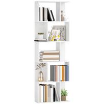Knygų lentyna, S formos medinė knygų lentyna, 5 pakopų laisvai pastatoma laikymo lentyna, Namų biuro ekspozicinis stovas, Balta 60 x 24 x 184.5 cm