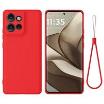 For Motorola MOTO Edge 50 Neo ,S50 Case Soft Premium Liquid Silicone Case with Flocking inside Cover with Strap for Moto S50 For MOTO Edge 50 Neo beige