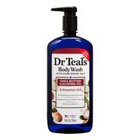 Dr Teal's kūno prausiklis su gryna Epsom druska, taukmedžio sviestu ir migdolų aliejumi, skirtas minkštinti ir drėkinti | 710 ml dušo želė white