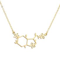 Kinitial Stainless Steel Serotonin Molecule Chemistry Polygon Pendant Necklace For Women Happy Hormone Molecule Necklace Jewelry beige