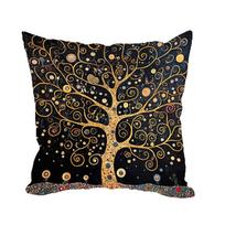 Retro Klimt Inspired Tree Of Life Pillowcase Geometric Pattern Polyester Fabric Decorative Cushion Cover For All Room Types Home Peach skin 18*18(CM)-1Pcs beige