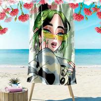 Billie Eilish Print Beach Towel, Large Soft Quick Dry Towel for Beach Camping Swimming 70cmx140cm(27x55inch) black