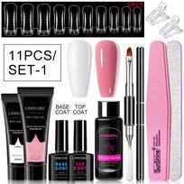 11Pcs Nail Extension Gel Kit - Clear/Nude Polygel Resin for Nail Extension, Acrylic Liquid, U-Shape Nail Forms, Brush, Nail Art Tool Set 1