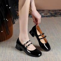 Mary Jane small leather shoes women's autumn new wedding burgundy high heels thick heel light mouth single shoes 35 juoda