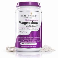 HealthyHey Nutrition Magnesium Glycinate High Absorption for Sleep, Cramps, & Nerves Health -60 Vegetable Capsules