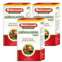 Baidyanath Asli Ayurved Ashwagandha 60 tablečių (Pakuotėje 3 vnt) | Atjaunina protą ir kūną | Gerina jėgą ir energiją | Stiprina imunitetą | Turtingas An