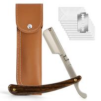 12Pcs Manual Shaving Kit With Straight Razor And Shaving Blades For Men, Durable Leather Pouch For Travel And Daily Grooming, Precision Blades For brown