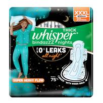 Whisper bindazzz Nights Pads For Women, XXX-Large Pack of 20 pads Scent: unscented white