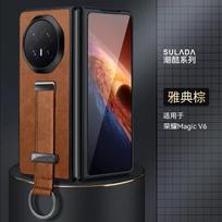 Case For Honor Magic V6 Luxury Telescopic Wristband Stand Skin-Friendly Leather Cover For HONOR Magic V6 Shockproof Bumper Funda Honor Magic V6 raudona