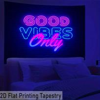 Good Vibes Only Neon Light Text Tapestry Positive Quote Wall Hanging for Bedroom Dorm Esports Music Room Decor 100X70CM blue
