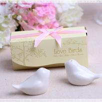 Ceramic Salt and Pepper Shaker Set  Lovebirds  In A Decorative Box white