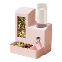 Automatinė žiurkėno lesyklėlė 3 viename Maisto ir vandens dozatorius 3 skyrių maitinimo stotelė su 125 ml buteliuku namams, triušiui, šeškui, smulkiam gyvūnui rožinė