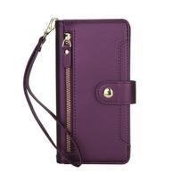 Flip Wallet Case for Samsung Galaxy A05/A06/A15/A16/A25/A26/A32/A36/A42/A53/A56/A71/A73, Zipper Pocket Cover with Card Holder For Galaxy A05S 4G tamsiai violetine spalva