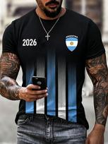 2026 Argentinos nacionalinės komandos sirgalių futbolo marškinėliai Mėlynai balti dryžuoti Saulė 3D Greitai džiūstantis Sportinis laisvalaikio vyriškas viršus Marškinėliai 6XL gray