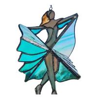 Dancing Lady Spinner Stained Glass Style Suncatcher Colorful Hanging Wind Spinner for Window Garden Porch Balcony Decoration C blue